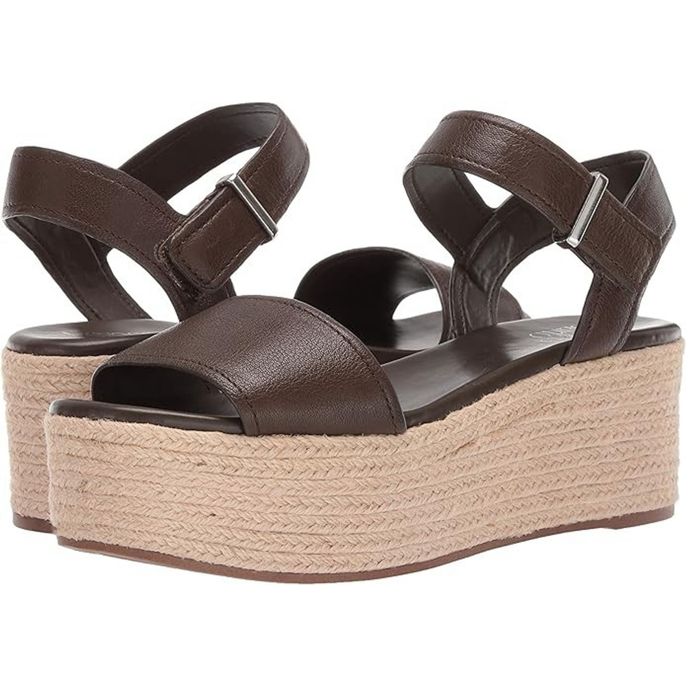 Franco Sarto Women BROWN OLIVE LEATHER Sandals Espadrille Wedge Platform 9 M - Picture 2 of 13
